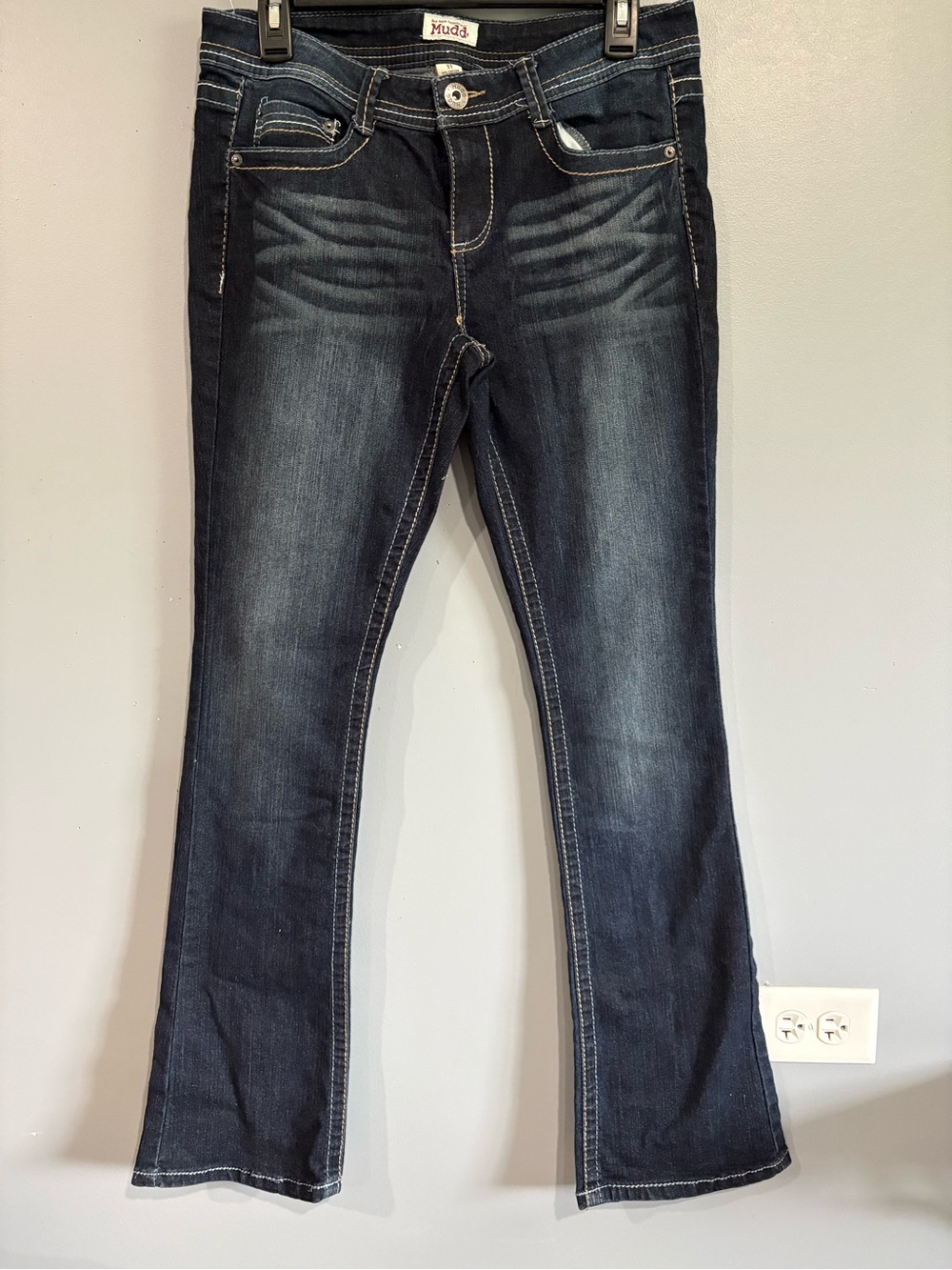 Mudd Dark Wash Bootcut Jeans Size 11 Thick Stitch Y2K Boho